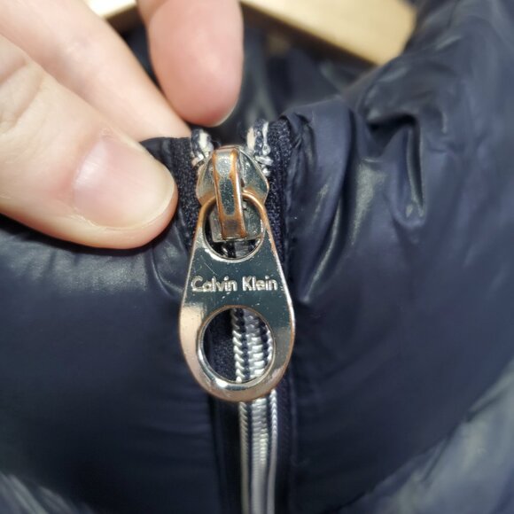 CALVIN KLEIN Chevron Quilted Packable Down Puffer Coat Jacket Navy Women's 2X - Picture 14 of 14